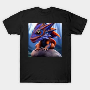 Baby Blue and Red Dragon with Big Eyes T-Shirt